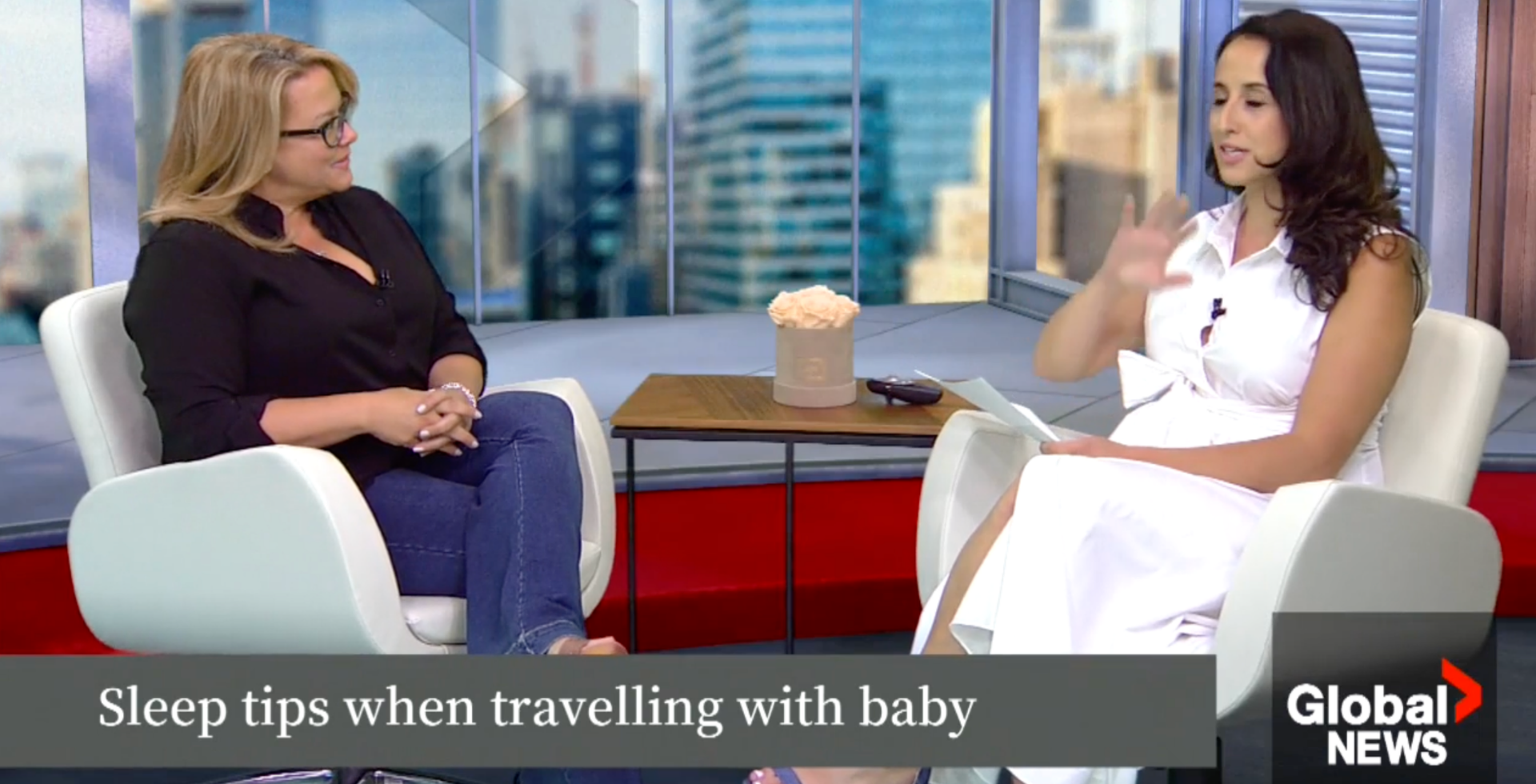 Tracy Braunstein on Global News speaking about sleep tips for travelling with babies